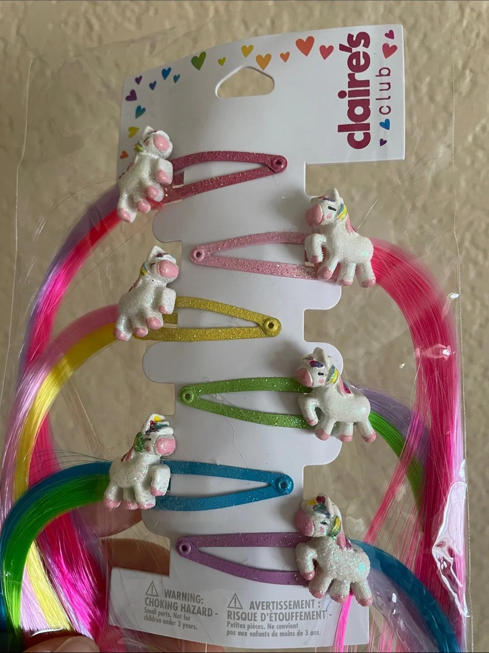 💖 Pick three $15 Claire's items -Claire’s Rainbow Unicorn Clip-On Hair Extension